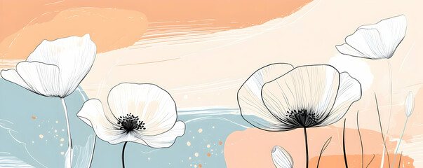 A serene illustration of white flowers against a soft, abstract background.