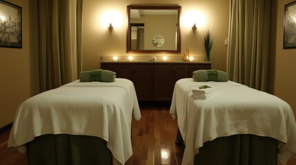Relaxing Spa Setting with Two Massage Tables