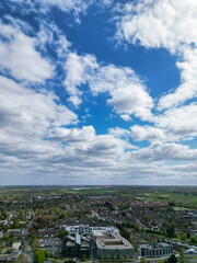 Obraz premium Historical Buildings at Canterbury City of Southeast England United Kingdom. April 20th, 2024, Aerial View Was Captured with Drone's Camera From High Altitude