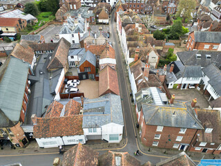 Historical Buildings at Canterbury City of Southeast England United Kingdom. April 20th, 2024, Aerial View Was Captured with Drone's Camera From High Altitude