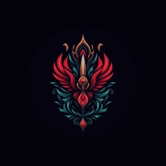 Obraz premium Ornate Dagger Emblem with Crimson Wings and Jewel Accents