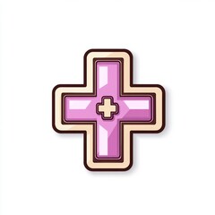 Obraz premium Pink Cross Icon with Double Outline and Inner Plus Sign