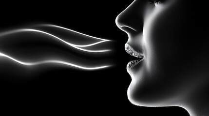 Profile Silhouette of Woman with Flowing Light on Black Background