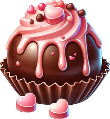 Lavish Chocolate Cupcake with Creamy Frosting and Heart Shaped Sprinkles