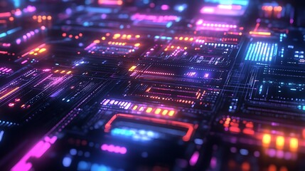 Obraz premium Abstract Neon Digital Circuit Board Display