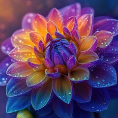 Fototapeta premium Vibrant dahlia flower with dew drops.