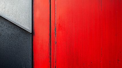 Textured surfaces of red and black create a striking visual contrast in an urban setting