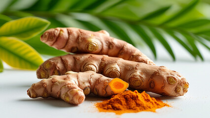 Turmeric roots and powder