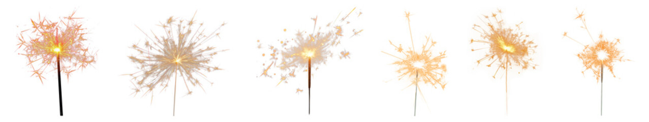 PNG Vibrant sparklers illuminating night, isolated element set, transparent background