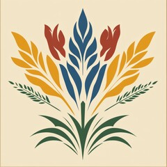 Fototapeta premium Stylized Floral Bouquet with Wheat and Tulips Design