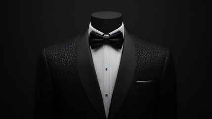 Black tuxedo with a bow tie on a dark background