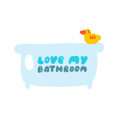 Bathroom interior objects set. Cute hand drawn doodle house furniture inside items, rubber duck toy. Modern restroom elements