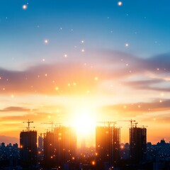 Fototapeta premium Urban Construction Sunset Cityscape Under Construction at Dusk