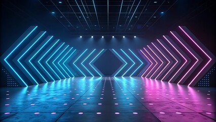 Fototapeta premium Modern Geometric LED Light Installation in a Dark Room background