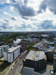 An Aerial View of Downtown and Central Derby City Centre of Midlands England, Great Britain