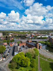 An Aerial View of Downtown and Central Derby City Centre of Midlands England, Great Britain