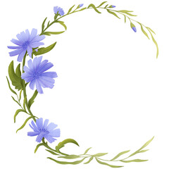 Blue cornflowers in a semicircular wreath
