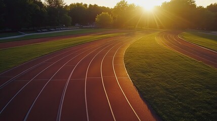 Naklejka premium Golden Hour on the Crimson Track: Autumn's Embrace at the Academic Grounds
