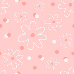 Sweet Pink Abstract Floral Line Art Seamless Pattern