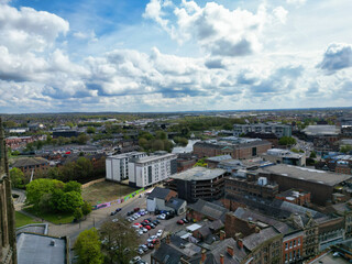 Obraz premium An Aerial View of Downtown and Central Derby City Centre of Midlands England, Great Britain