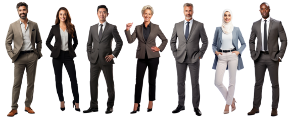 Diverse business people full body png cut out element set, transparent background