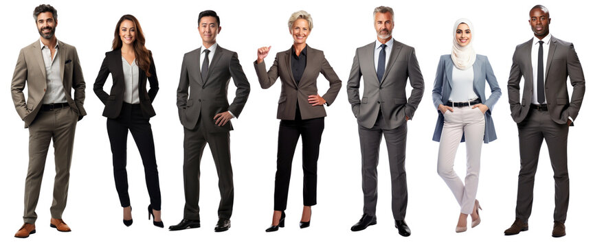 Diverse business people full body png cut out element set, transparent background