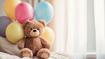 Cute Teddy bear with colorful balloons
