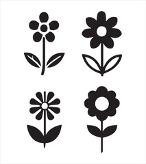 Set of flower and leaves silhouettes