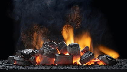 Burning coals with a smoldering glow