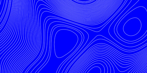 Geographic abstract curve wavy lines background, contour map relief land white line on blue background outline of landscape geodesy topographic map background, line map with seamless ornament design.