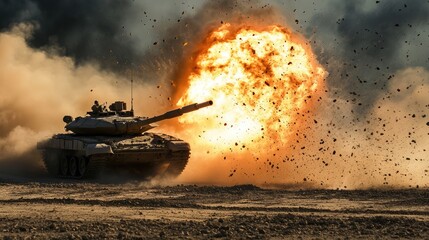tank exploding on the battlefield