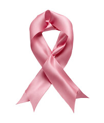 A flowing pink satin ribbon in mid-air, twisted into an elegant curve. Isolated on a white background. Ideal for design, decoration, packaging, and celebratory themes.