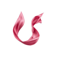 A flowing pink satin ribbon in mid-air, twisted into an elegant curve. Isolated on a white background. Ideal for design, decoration, packaging, and celebratory themes.