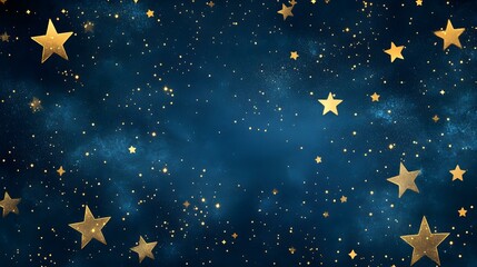 Fototapeta premium Golden Stars On A Dark Blue Background