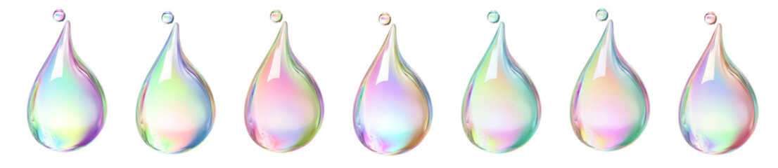 PNG Colorful iridescent water droplets, element set on transparent background