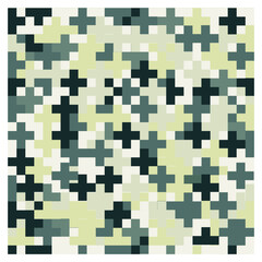 Abstract seamless pixelated pattern in varying shades of green and black, a geometric design showcasing a square pixel pattern in vibrant green and white, emphasizing contrast and symmetry.