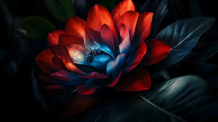 Obraz premium Dynamic Red and Blue Bloom Transitioning with Phases