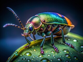Fototapeta premium Night Photography: Barefoot Heart Shield Beetle on Leaf, Close-Up Macro Shot