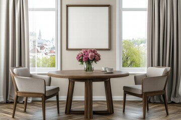 Modern Dining Room Interior with Wooden Table and Chairs