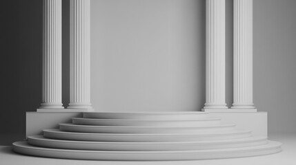 Fototapeta premium Stately white columns and stairs in a minimalistic architectural setting. 