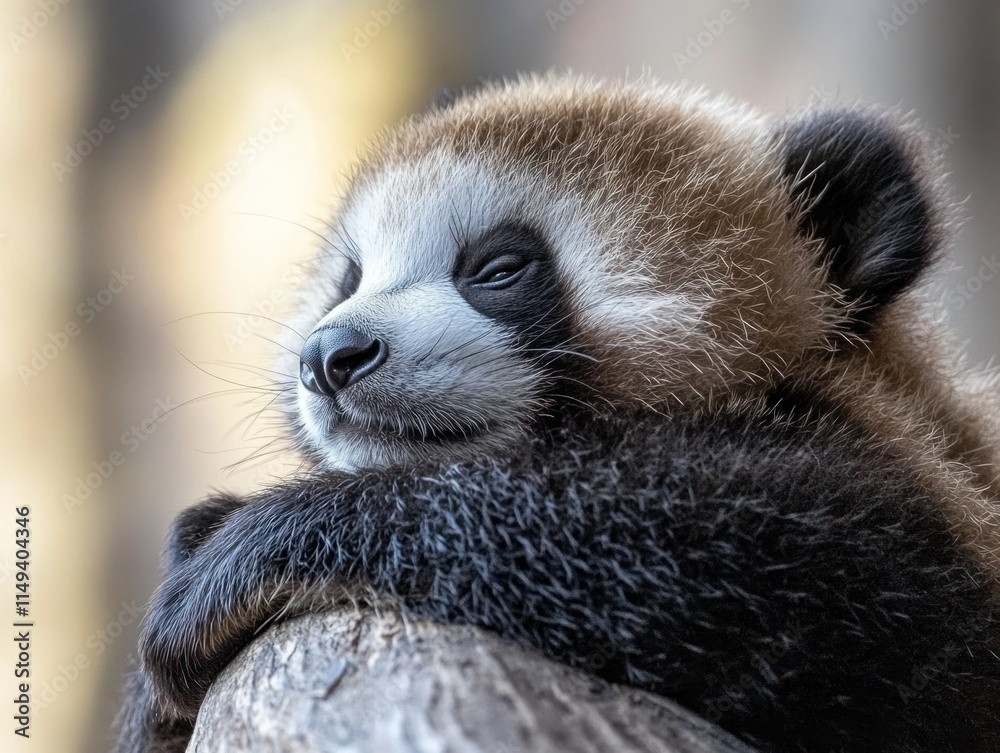 Poster close up of sleeping red panda.