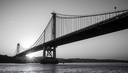 Obraz premium Iconic Black and White Bridge Photography: Architectural Marvel at Sunset