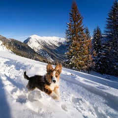 雪の上ではしゃぐ犬