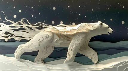 Majestic polar bear in a dreamlike winter paper art scene
