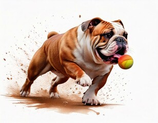 Obraz premium Bulldog Chasing a Ball - Vibrant Action Illustration