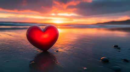 Fototapeta premium Sunset Beach Heart Illustration