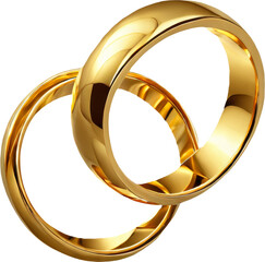 Two intertwined golden wedding rings with a polished, reflective surface. The rings symbolize love, unity, and lifelong commitment.

