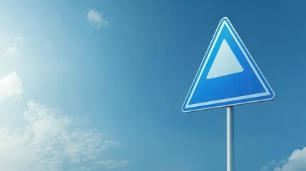 Blue and white triangular road sign, essential traffic safety information for drivers