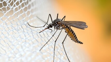 Mosquito on white mosquito wire mesh,net.Mosquito disease is carrier of Malaria, Zica Virus,Fever