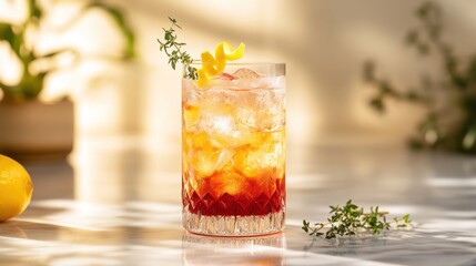 Sparkling Summer Cocktail with Thyme and Lemon Zest